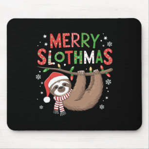 Merry Slothmas Santa Hat Pajamas Sloth Lover Girls Mouse Pad