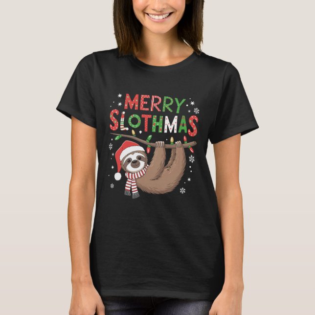 Merry Slothmas Santa Hat Pajamas Sloth Lover Girls T-Shirt (Front)