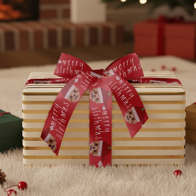 Merry Slothmas Santa Sloth Red Christmas Ribbon (Merry Slothmas Ribbon just for you)