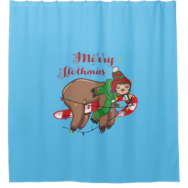 Merry Slothmas Shower Curtain (Front)