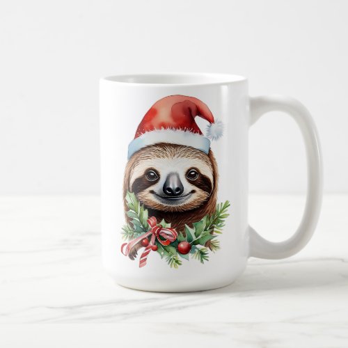 Merry Slothmas Sloth in Santa Hat Coffee Mug