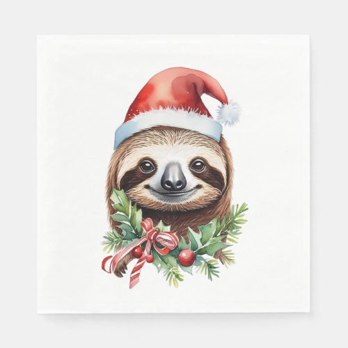 Merry Slothmas Sloth in Santa Hat Red Bow Napkins