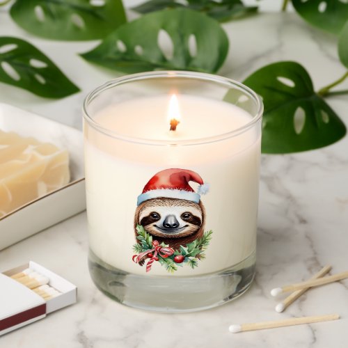 Merry Slothmas Sloth in Santa Hat Red Bow Scented Candle