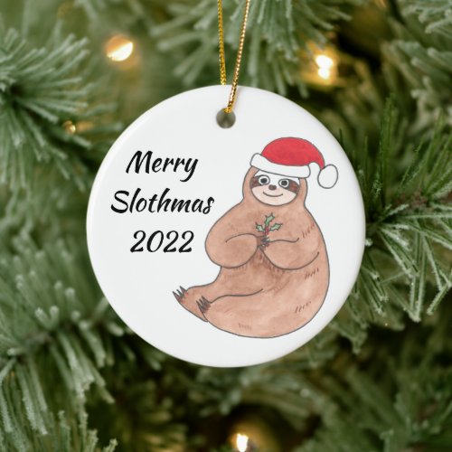 Merry Slothmas Sloth Lovers Christmas Ceramic Ornament