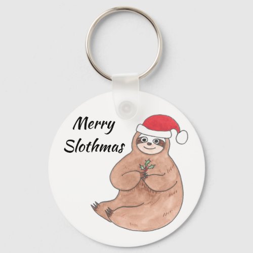 Merry Slothmas Sloth Lovers Christmas Keychain