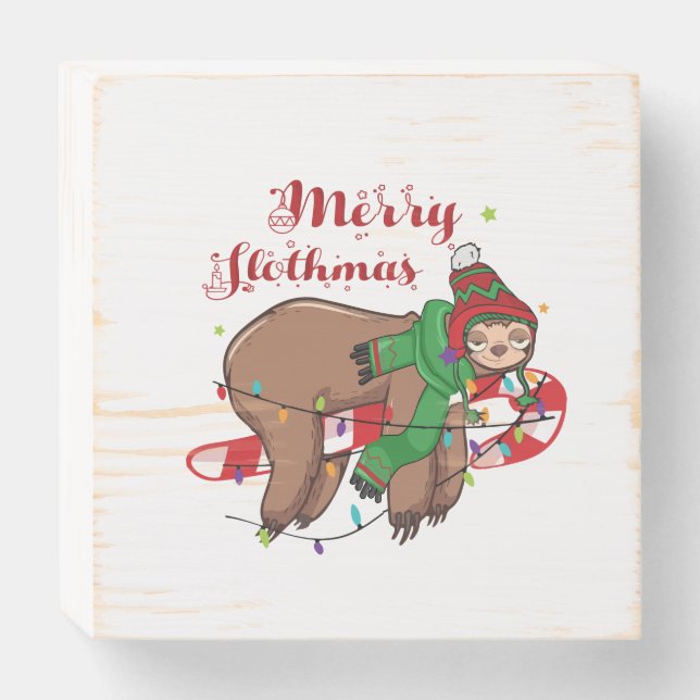 Merry Slothmas Wooden Box Sign (Front Horizontal)