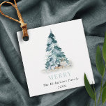 Merry Snow Watercolor Pine Christmas Tree Gifts Favor Tags<br><div class="desc">If you need any further customisation please feel free to message me on yellowfebstudio@gmail.com.</div>