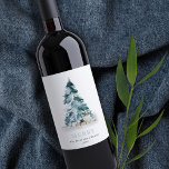 Merry Snow Watercolor Pine Christmas Tree Gifts Wine Label<br><div class="desc">If you need any further customisation please feel free to message me on yellowfebstudio@gmail.com.</div>