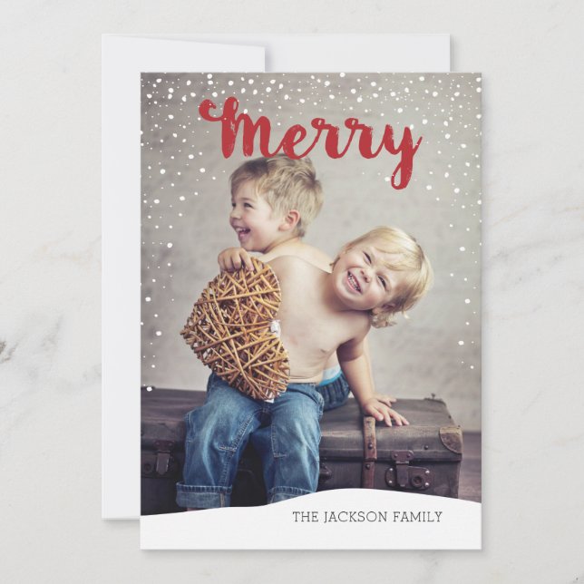 Merry Snowfall Collection Red Photo Christmas Holiday Card (Front)