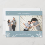 Merry Snowflake Hanukkah Photo Card | Ice<br><div class="desc">Elegant and modern Hanukkah photo card features two favorite photos aligned side by side, with "Joyous Hanukkah" at the top in white italic and block typography. Personalize with your custom greeting and name at the bottom, accented by four white snowflake illustrations. A wintry ice blue background adds classic elegance to...</div>