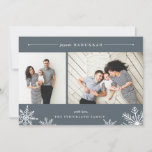 Merry Snowflake Hanukkah Photo Card | Slate<br><div class="desc">Elegant and modern Hanukkah photo card features two favorite photos aligned side by side, with "Joyous Hanukkah" at the top in white italic and block typography. Personalize with your custom greeting and name at the bottom, accented by four white snowflake illustrations. A rich slate grey background adds classic elegance to...</div>