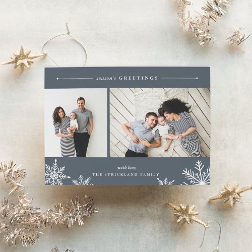 Merry Snowflake Holiday Photo Card  Grey