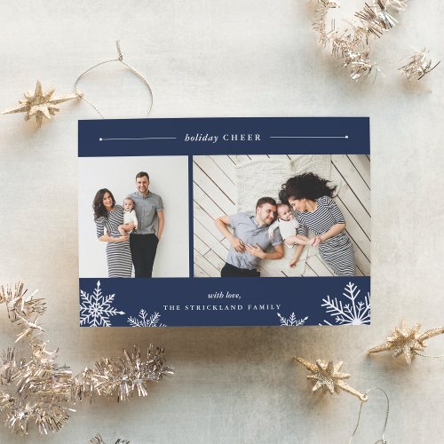 Merry Snowflake Holiday Photo Card  Navy