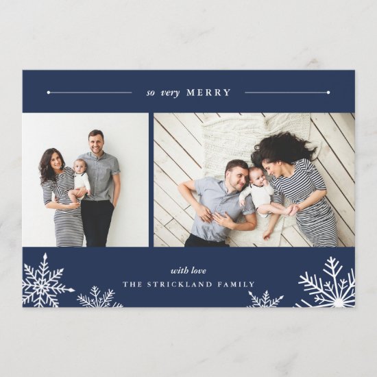 Merry Snowflake Holiday Photo Card | Navy