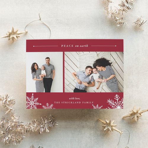 Merry Snowflake Holiday Photo Card  Red