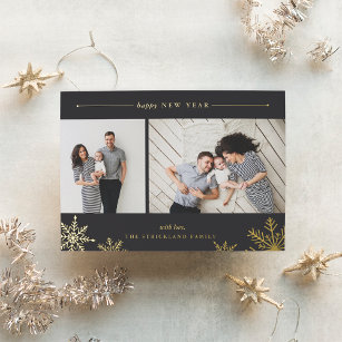 Merry Snowflake New Year Photo Foil Holiday Card