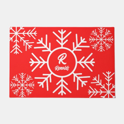 Merry Snowflake Red Doormat