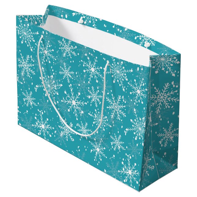 MERRY Snowflakes Blue  Large Gift Bag (Back Angled)