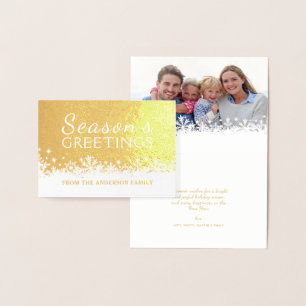 Merry Snowflakes Christmas Holiday Gold Foil Card