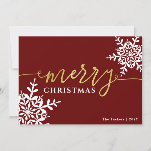 Merry Snowflakes Elegant Dark Red Christmas Holiday Card