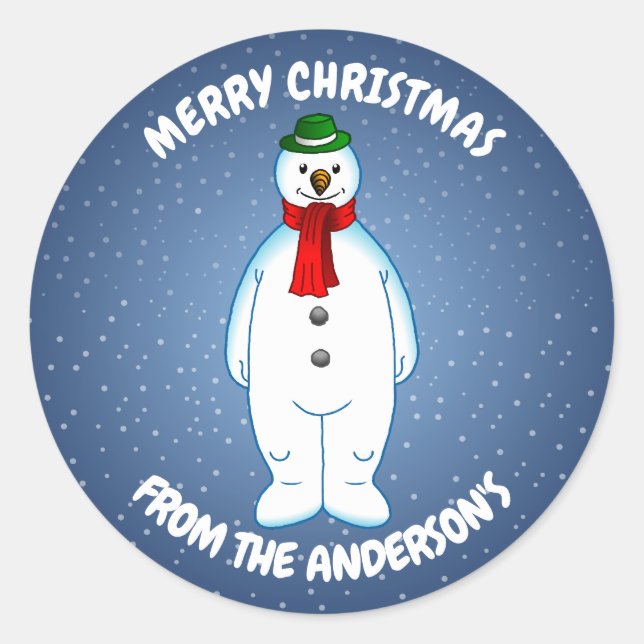 Merry Snowman Classic Round Sticker (Front)