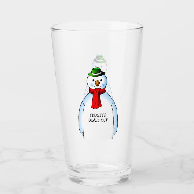 Merry Snowman on a Christmas Glass Cup (Front)