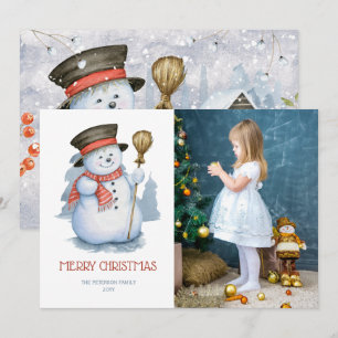 Merry Snowman   Photo Christmas Holiday Card