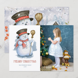 Merry Snowman Photo Christmas Holiday Card