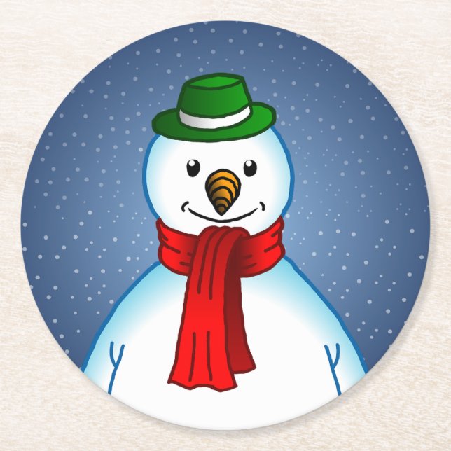 Merry Snowman Round Paper Coaster (Front)