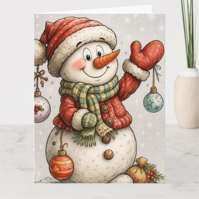 Merry snowman with Christmas balls Card (Front)