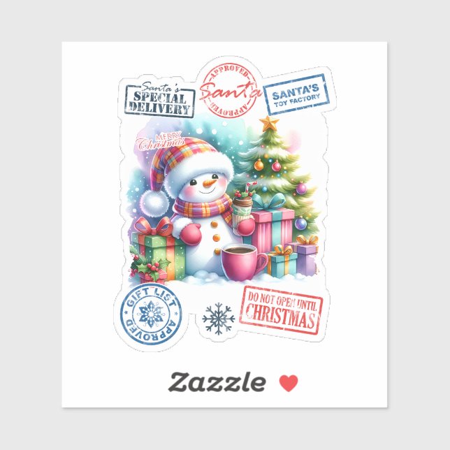 Merry Snowman With Festive Gifts and Holiday Cheer Sticker (Sheet)