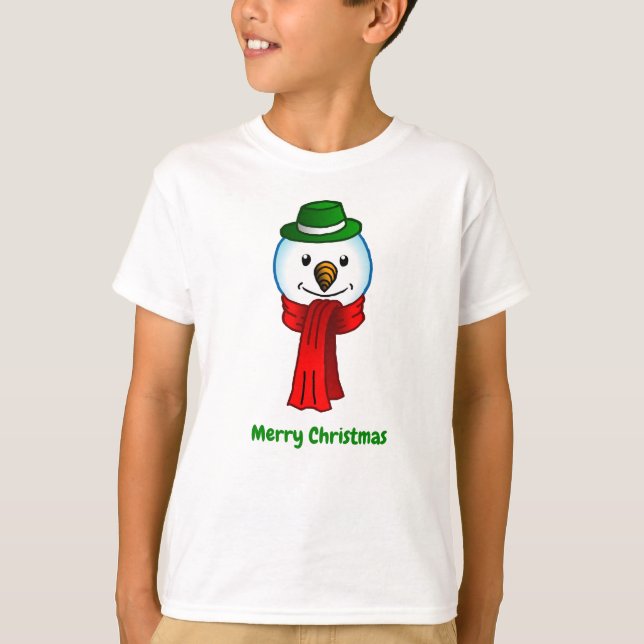 Merry Snowman with his Red Scarf T-Shirt (Front)