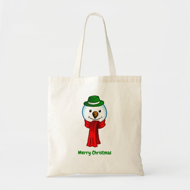 Merry Snowman with his Red Scarf Tote Bag (Front)