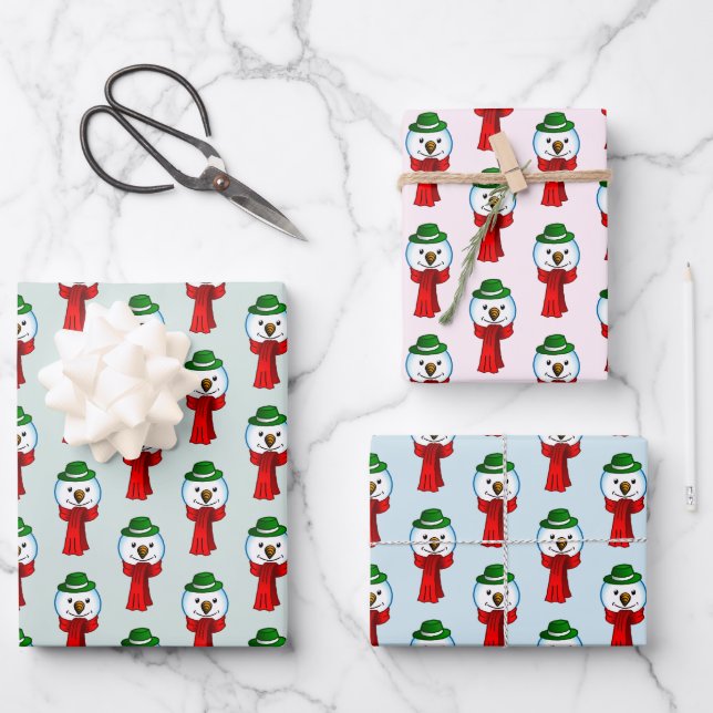 Merry Snowman with his Red Scarf Wrapping Paper Sheets (Front)