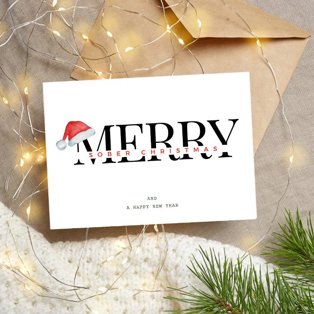 Merry Sober Christmas, Sober Support Minimal Xmas Holiday Postcard (Creator Uploaded)