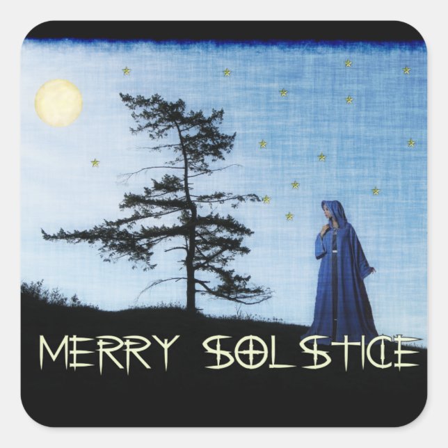 Merry Solstice Night Square Sticker (Front)
