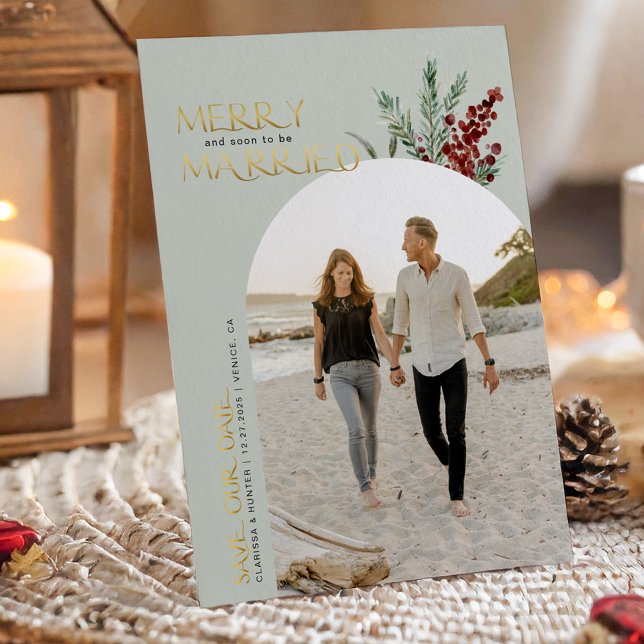 Merry Soon To Be Married Christmas Photo Save The Date (Creator Uploaded)