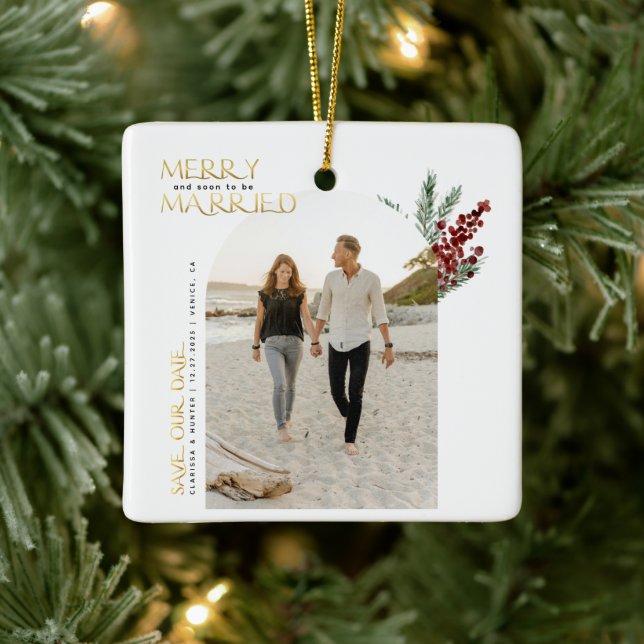Merry Soon To Be Married Christmas Save The Date C Ceramic Ornament (Tree)
