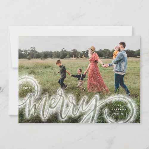 Merry Sparkle Hand Lettered Photo Christmas Card