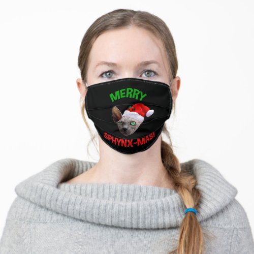 Merry Sphynx_Mas Funny Christmas Sphynx Cat Lover Adult Cloth Face Mask