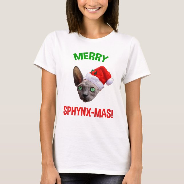 Merry Sphynx-Mas Funny Christmas Sphynx Cat Lover T-Shirt (Front)