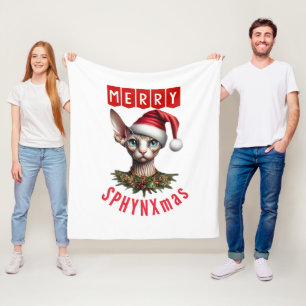 Merry Sphynxmas Sphynx Cat Christmas Fleece Blanket