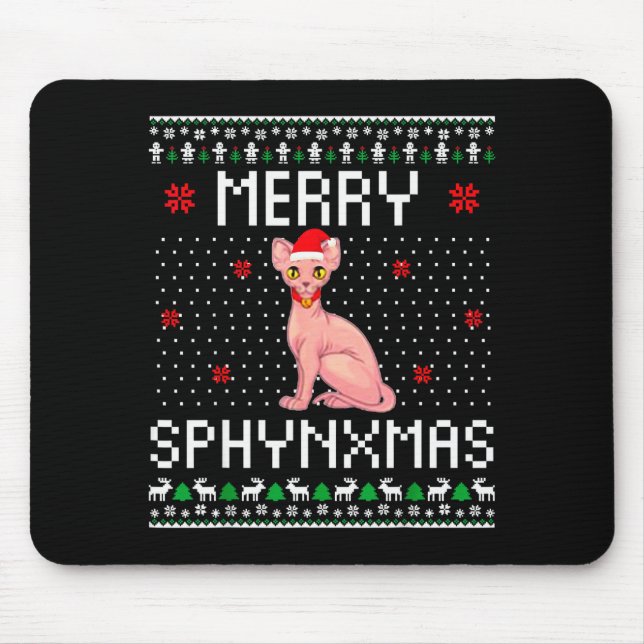 Merry Sphynxmas Sphynx Cat Lover Christmas Ugly Me Mouse Pad (Front)