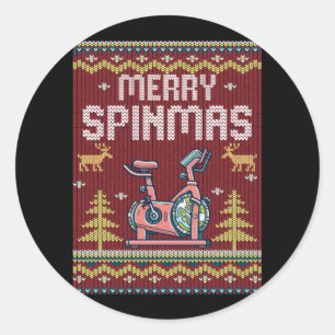 Merry Spinmas Spin Bike Ugly Christmas Xmas Party  Classic Round Sticker
