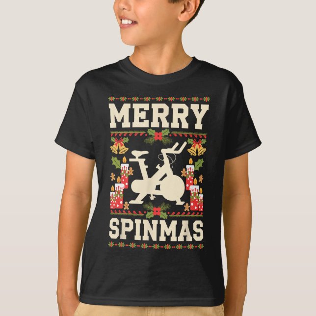 Merry Spinmas Spin-bike Ugly Christmas Xmas Party  T-Shirt (Front)