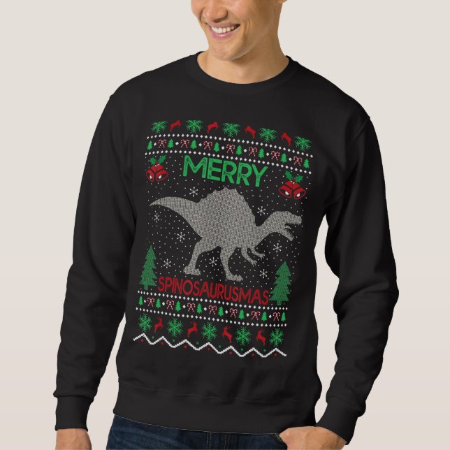 Merry Spinosaurus Xmas Ugly Spinosaurus Christmas Sweatshirt (Front)