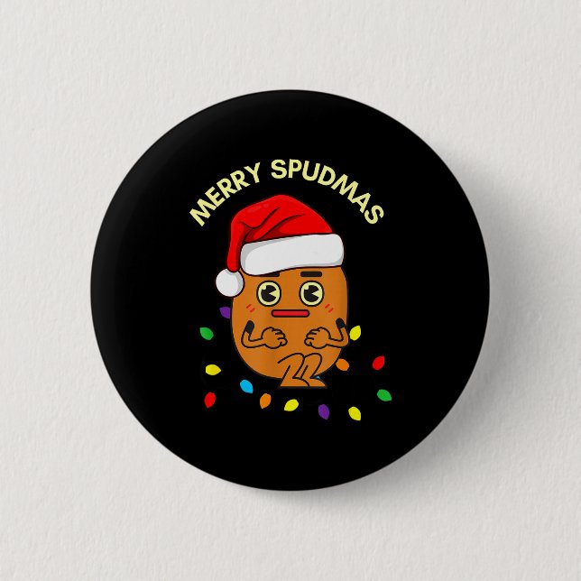 Merry Spudmas Funny Tato Santa Holiday Lights Chri Button (Front)