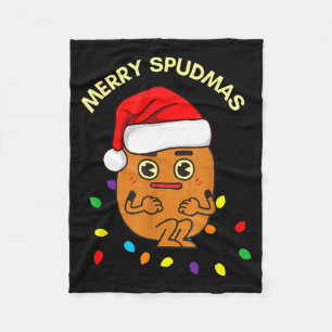 Merry Spudmas Funny Tato Santa Holiday Lights Chri Fleece Blanket