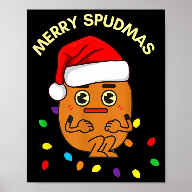 Merry Spudmas Funny Tato Santa Holiday Lights Chri Poster (Front)