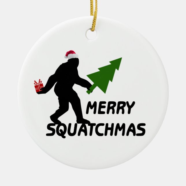 Merry Squatchmas Ceramic Ornament (Front)